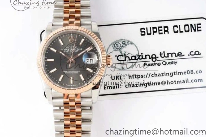 MiroTime 0504 DateJust 36 SS RG DIWF 1:1 Best Edition 904L Steel Gray Stick Dial on Jubilee Bracelet SA Original 2321